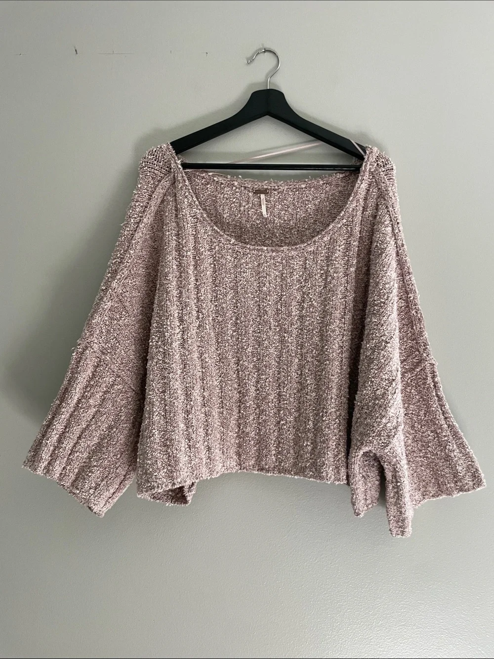 Free People Bouclé Scoop Neck Sweater - Mauve and Cream